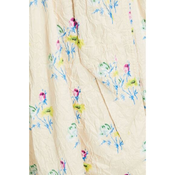 GANNI Floral Crinkle Wrap Dress In Yellow Size Medium Pink Blue Chic Sexy Wrap - Picture 3 of 16